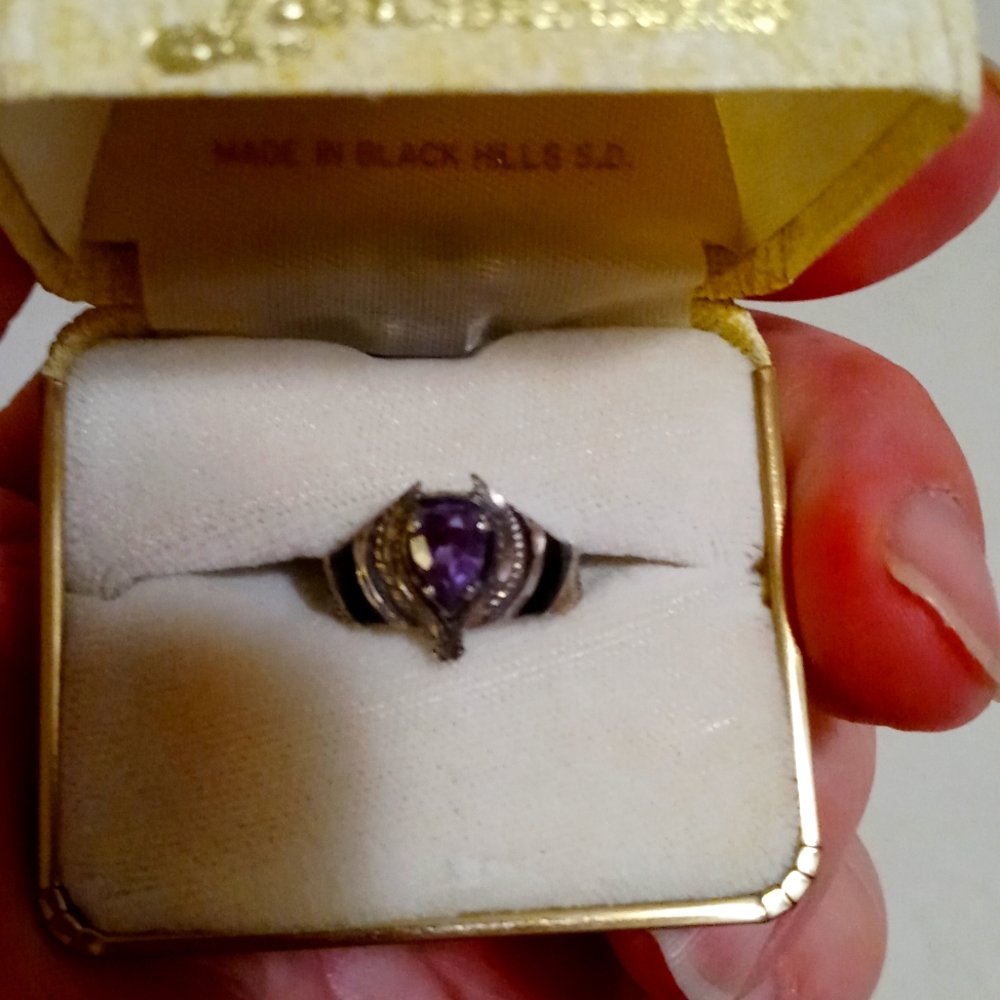 925 Sterling silver ring with amethyst and black tourmaline size 6